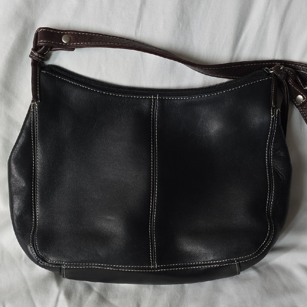 Tignanello Black Leather Hobo Shoulder Bag with Brown Strap